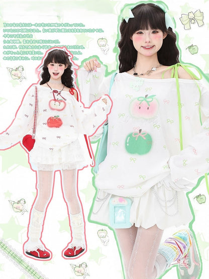 Top Long Bow Red/Green One-Shoulder Sleeve and Asymmetrical with