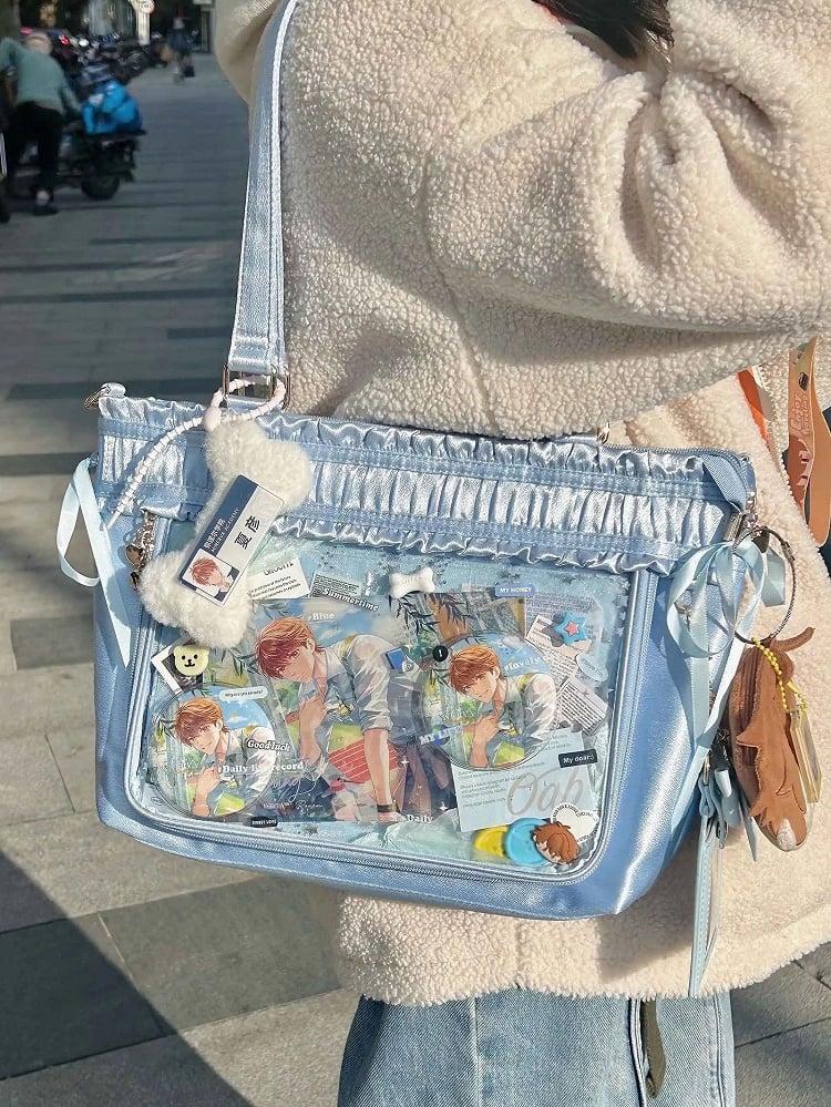 Capacity Tote Ruffled Ribbon Bow Large Ita Bag Trim Blue