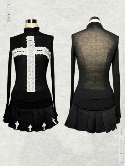 Black Accent Skirt Cross with Mini Gothic Pleated
