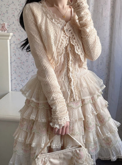 Elegant Beige Short Lolita Knitted Cardigan