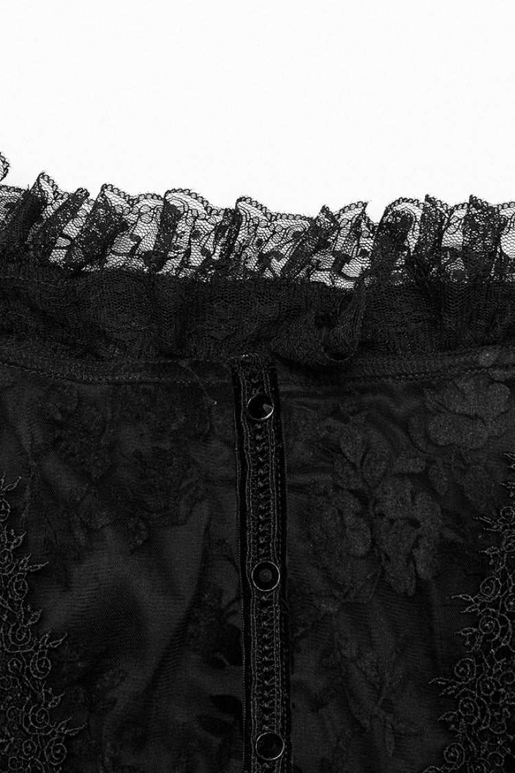 Short Puff Sleeves Print Ruffle Lace Women's Gothic Dress