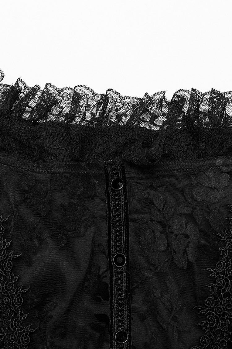 Short Puff Sleeves Print Ruffle Lace Women's Gothic Dress