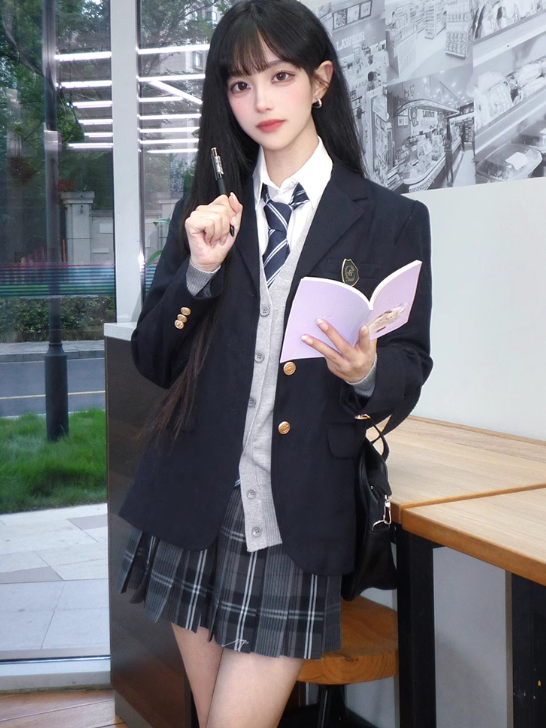 Black Plaid Pleated Uniform 42CM Pattern Skirt JK