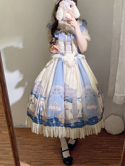 Classic Angel Moon Waist Jumper and Dress Print Skirt Lolita Basque