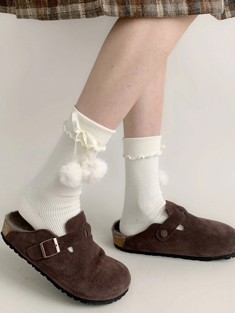 Socks Ankle Bow Pom-Pom Colors) (3