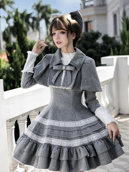 Bow Elegant + Gray Flounce OP Hem Lolita Cape Hairclip Version Short