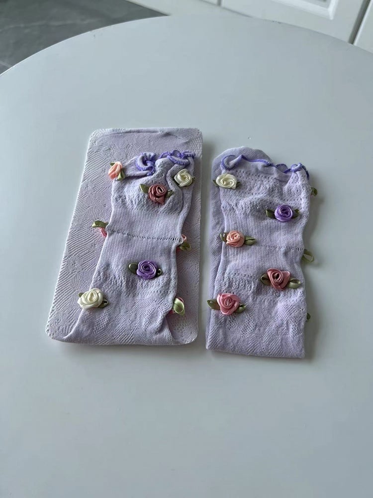 Cotton Lace Flower Decorated Cutout Socks Colors 6