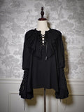 Ouji Ärmeldetails mit Schnürung Long Vibes Pirate Lolita Shirt Schwarz