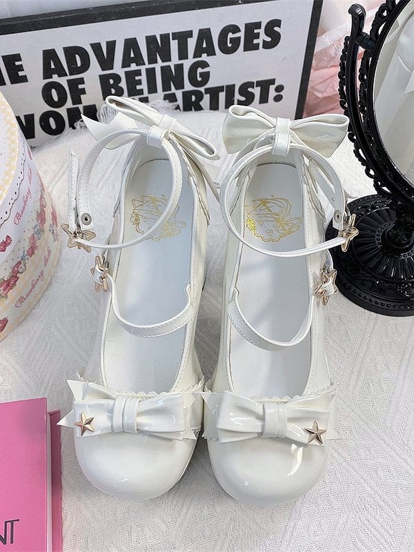 High-heeled Elegant Accents Snap Shoes 12cm Bow Star Lolita White with