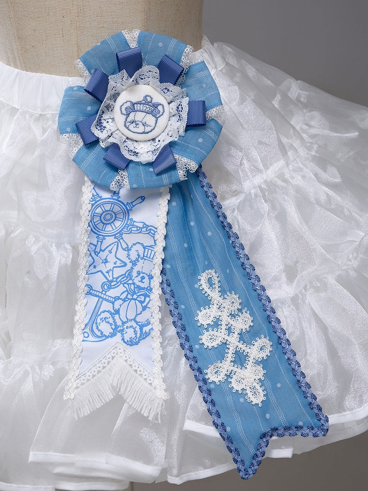 Sailor Bear Theme Lolita Ribbon Badge - Twin Bear Original Design