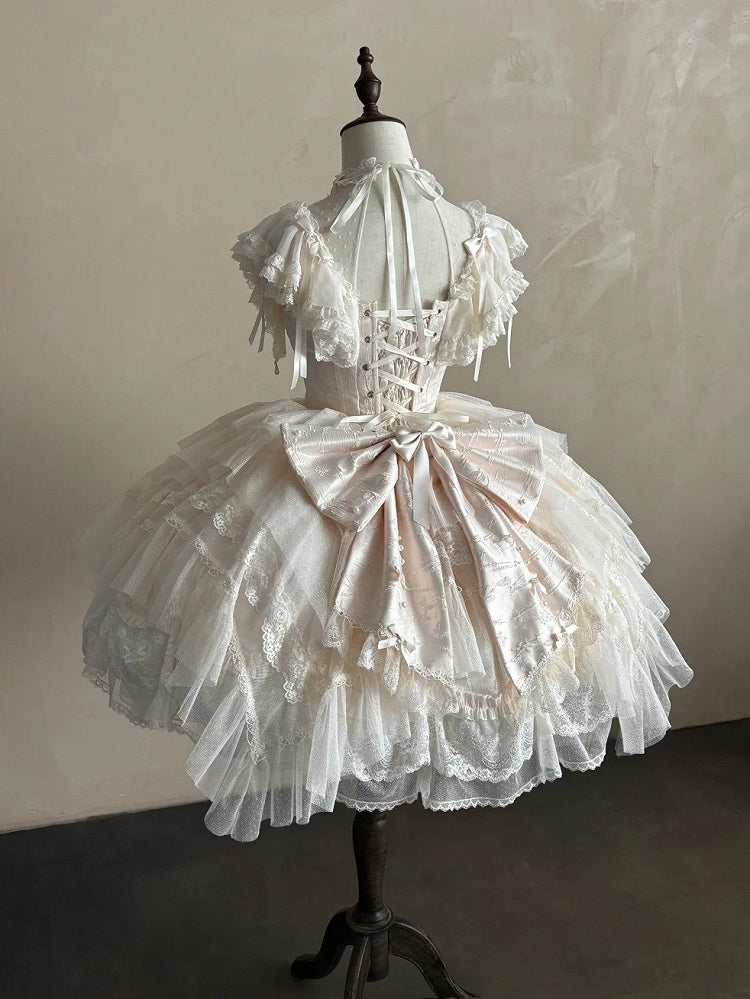 Champagne Big Bow Train with Pearls - Sweetheart Macaron Lolita