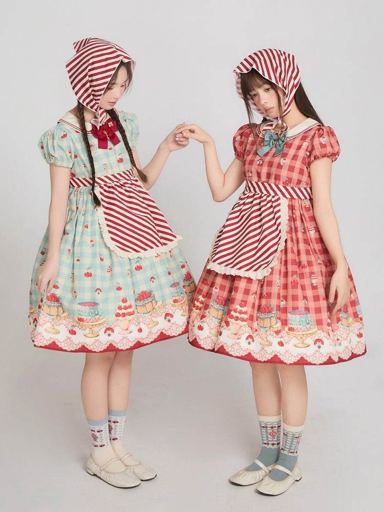 Red / White / Blue Cherry Pattern Cotton Socks