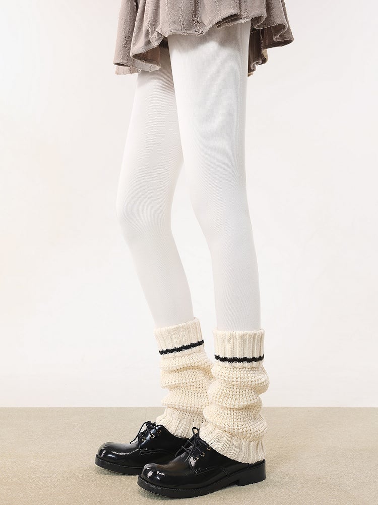 Striped 4 Pattern Warmers Colors Anti-Slip Cuffed Knitted Leg