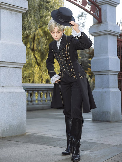 Ouji Lolita-Hose mit geradem Bein und Goldbesatz in Schwarz mit