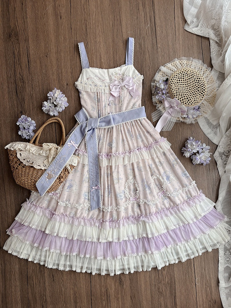 Embroidered Neckline JSK Dress with Layered Hem - Miss Point