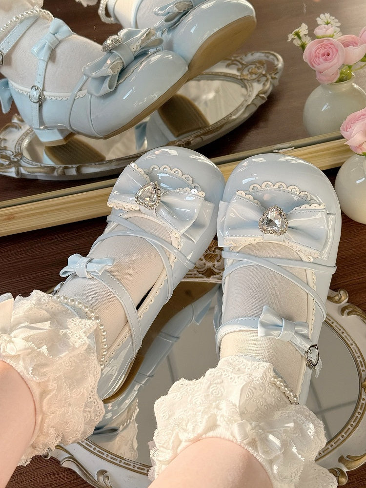 Beaded Crisscross Mary Ankle Straps Blue Sweet Lolita with Strap Janes