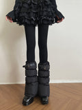 Puffer Buckle Leather Decoration Leg Black with Punk Warmers