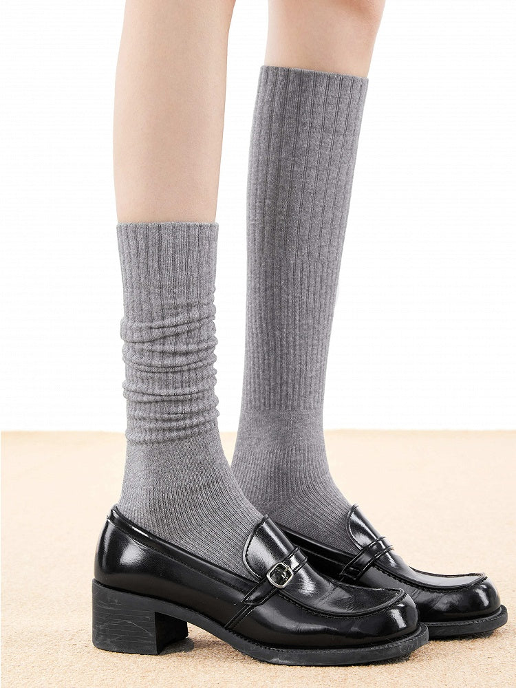 Calf Socks Knit Ribbed 5-Color