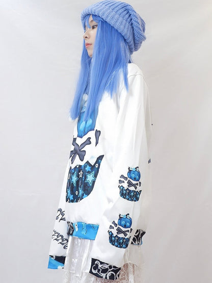 Skelett Guro WeißBlau Und Stern Sweatshirt Druck Kawaii Knochen