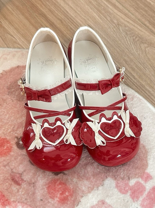 Low-heel Candy-shaped Sweet Red Wine Themed Candy with Shoes Straps Lolita Ornaments Crisscross