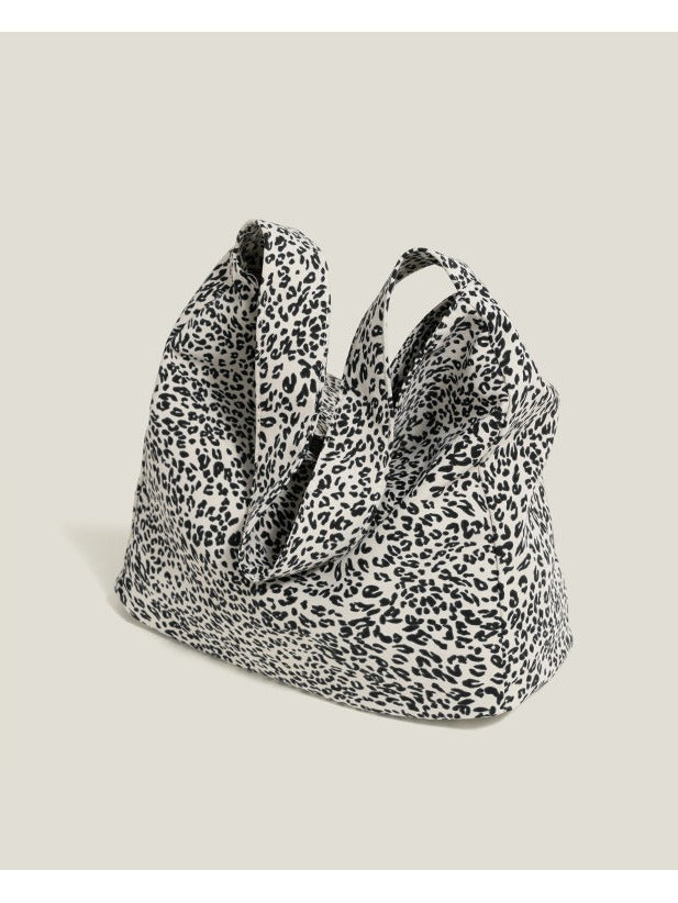 White Print Shoulder and Black Leopard Bag Canvas
