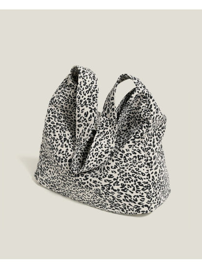 White Print Shoulder and Black Leopard Bag Canvas
