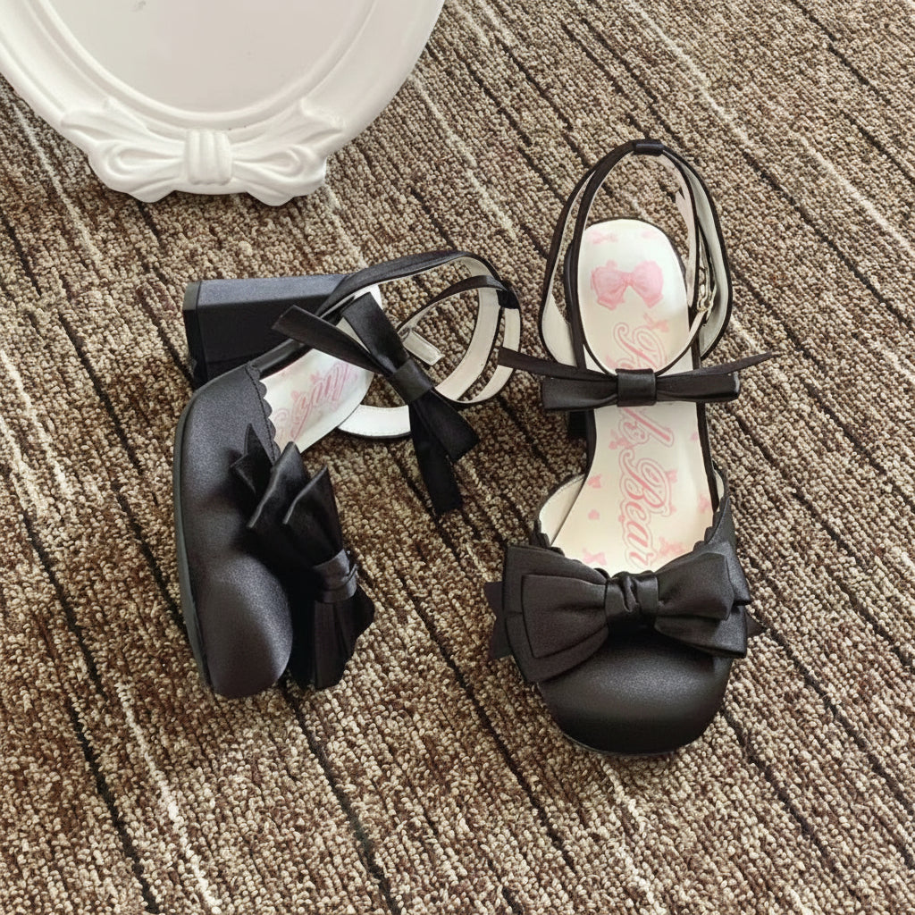 Lolita Butterfly Vow Satin Block Heel Sandals – Sweet Bow Heels