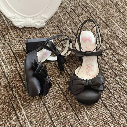Lolita Butterfly Vow Satin Block Heel Sandals – Sweet Bow Heels