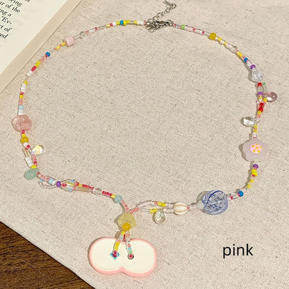 Apfelrosa Y2K Perlenkette /Grün