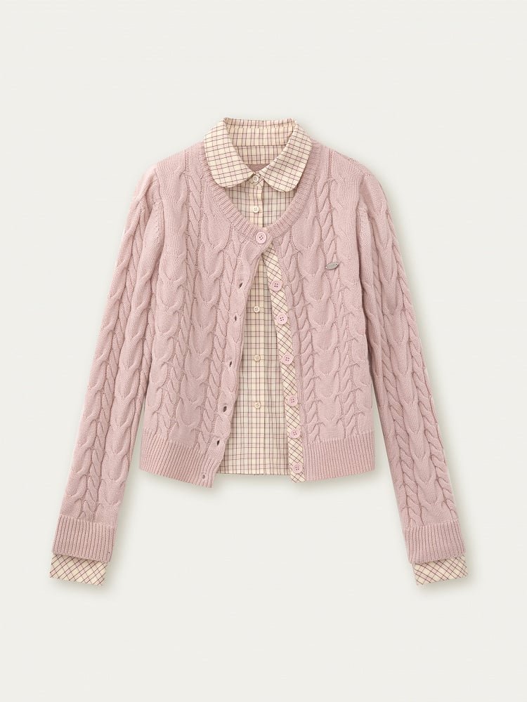 Pink Two-piece Sweet Fake with Plaid Blouse Pattern