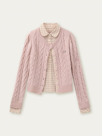 Pink Two-piece Sweet Fake with Plaid Blouse Pattern