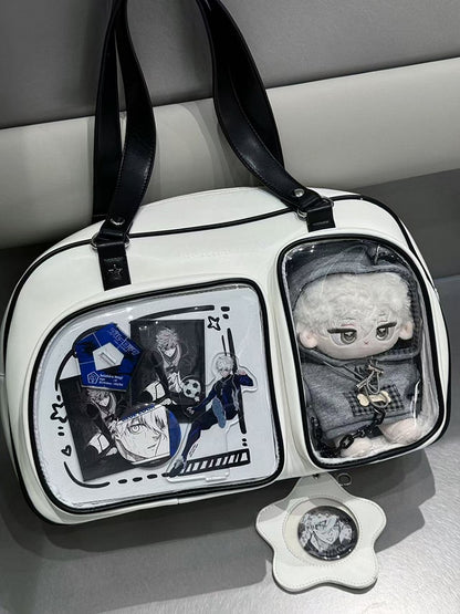 White & Black Contrast Trim Bread-shaped Ita Shoulder Bag