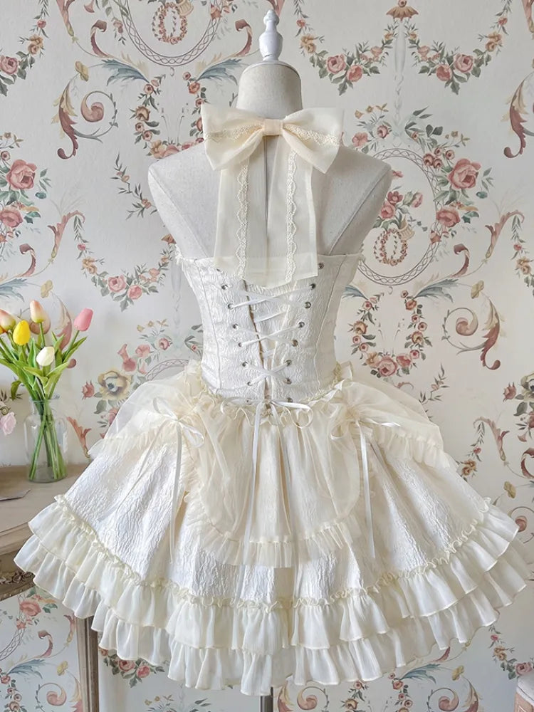 Cross Belle Elfenbein Neckholder Korsett Kleid Balletcore Prinzessin Lolita JSK