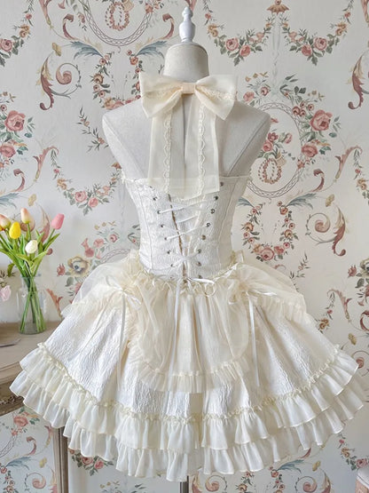 Cross Belle Elfenbein Neckholder Korsett Kleid Balletcore Prinzessin Lolita JSK