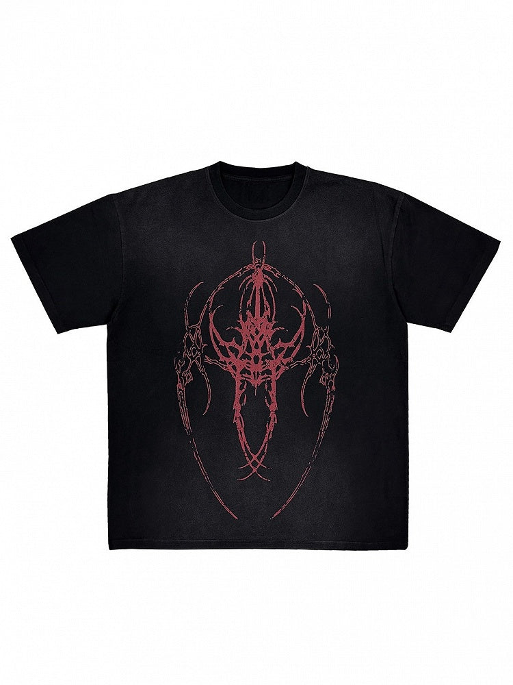 Short Sleeve T-Shirt with Red Tattoo Print - WET BODY