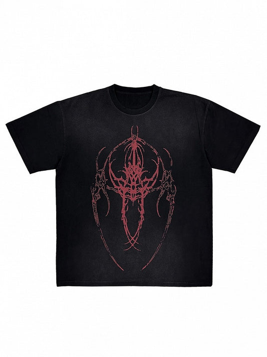 Short Sleeve T-Shirt with Red Tattoo Print - WET BODY