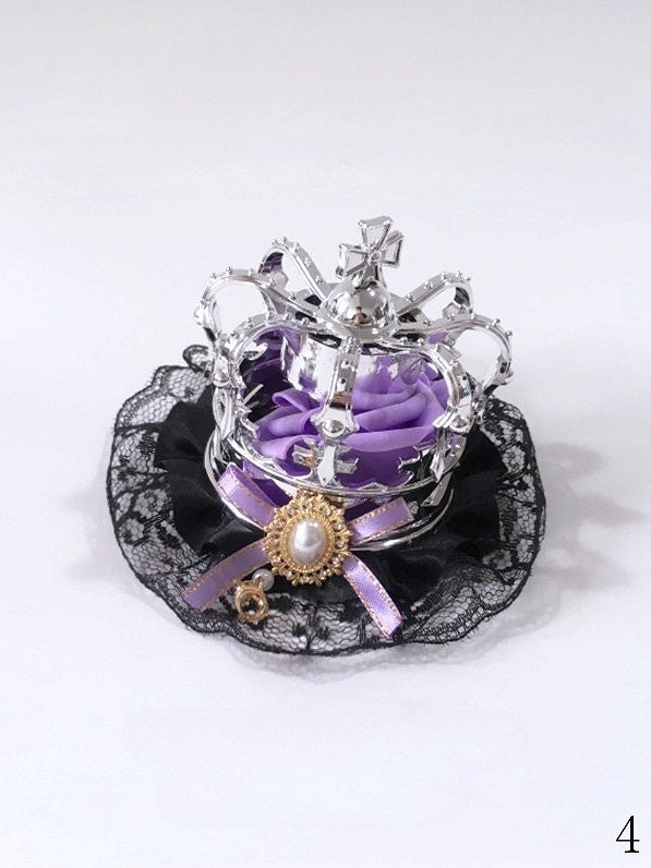 – 5 Crown Options Hairclip Accents Lolita and Black with Based Lace Bow Bead