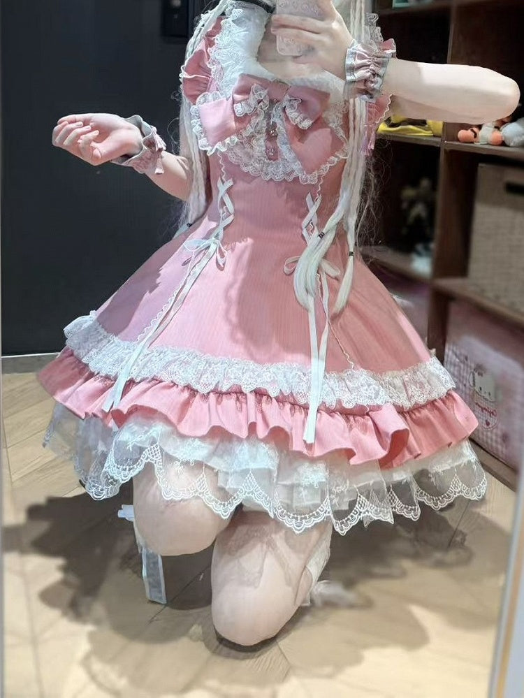 Pink Bow Lace JSK with Bunny Ear Hat Set - Delusions Studio