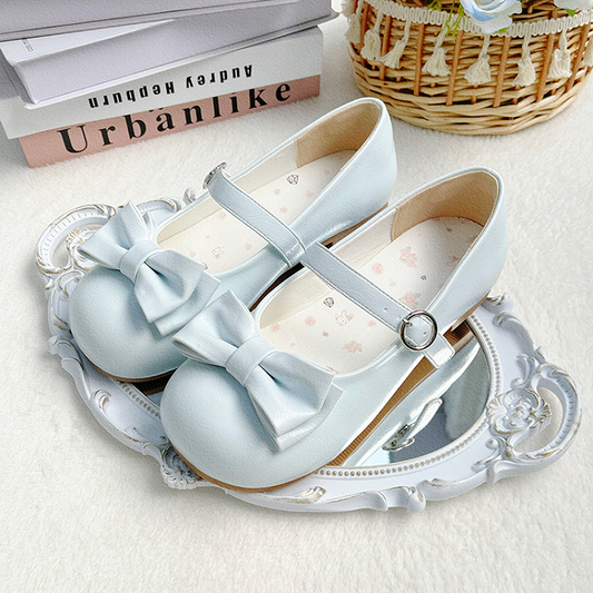 with Toe Blue Lolita Circular Shoes Light Delicate Round Bow Low-heel Buckle Sweet