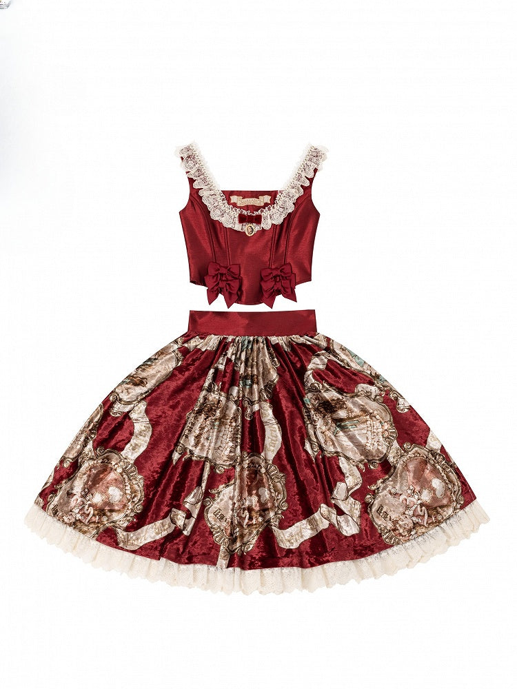 Top+Skirt Classic Lolita Lace-Trimmed Red Wine Set Baroque Elegant