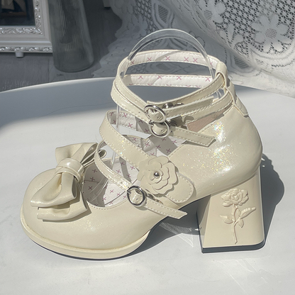 Lolita PU Block Leather High Sophisticated Champagne Heels with