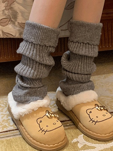 ビーズ付きフリル袖口ニットレッグウォーマー