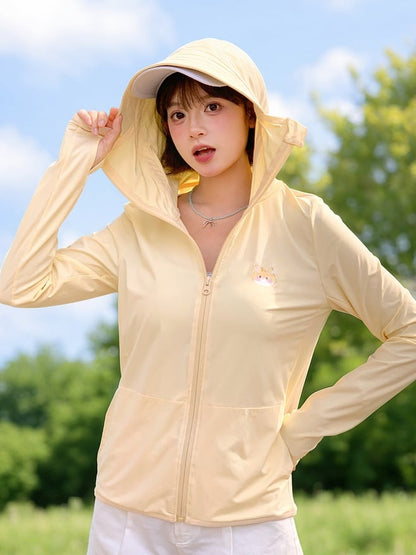 アプリコットキティプリントのゆったりサンプロテクションジャケット