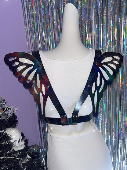 Holografischer Gürtel in Farbe/Schwarz mit Schmetterlingsflügeln