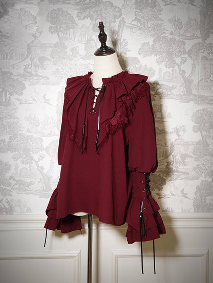 Lolita-Ärmel Vibes Shirt Ouji Details Schnürung mit rotem langen Piraten