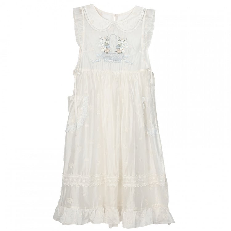 Aprikosenfarbenes Überkleid mit Peter-Pan-Kragen und Blumenstickerei