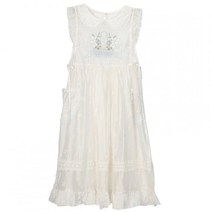 Aprikosenfarbenes Überkleid mit Peter-Pan-Kragen und Blumenstickerei