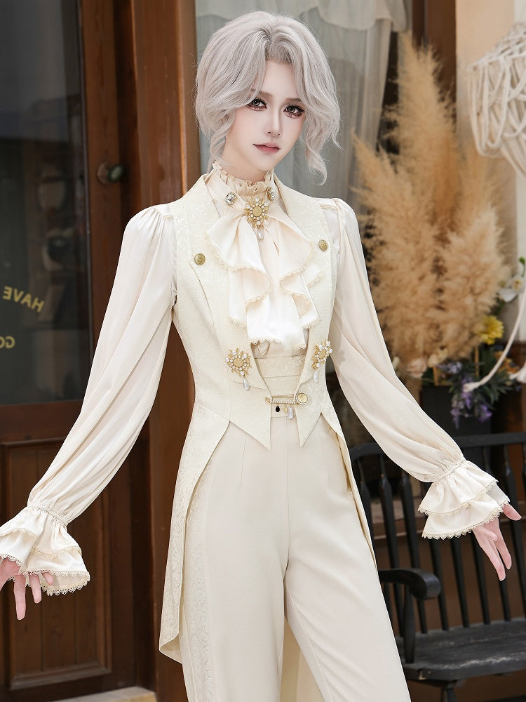 Ivory Asymmetric Split-Tail Waistcoat with Ornate Pin Closure - DevilInspired Exclusive Collection