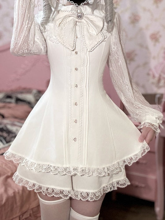 Shorts Sleeves with White Matching Kei Fit-and-Flare Lace Jirai Dress