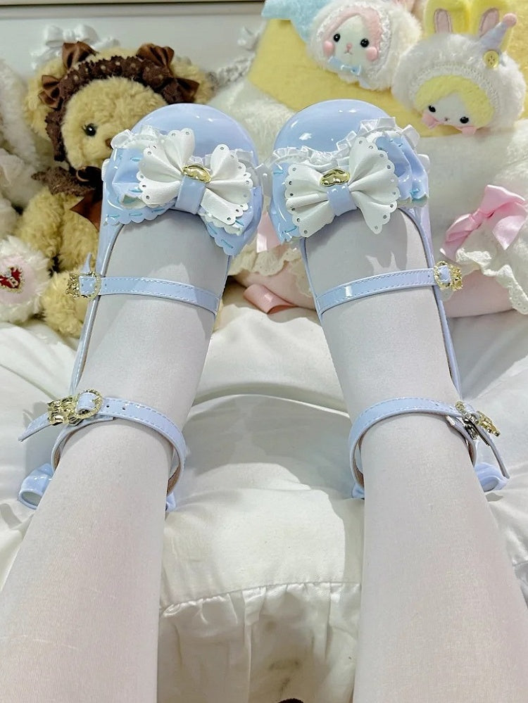 for Top Blue Heel at Janes Multi-layer Lolita Sweet with Mid-heel Bear Bow Adorable Mary
